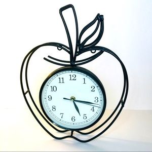 Apple Shape Wrought Iron Clock 13.5" x 10” Black